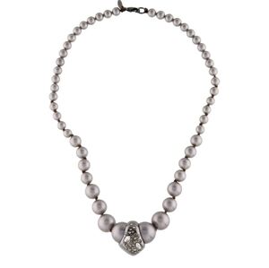 Alexis Bittar Faux Silver Pearl and Crystal Beads Strand Necklace 16.5 Inches